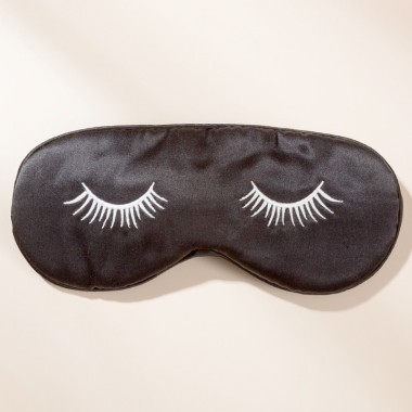 Cheap Black Silk Eye Mask with Printed Eyelashes