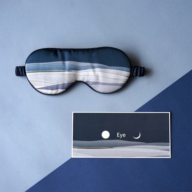 Cheap Navy Printed Silk Eye Mask