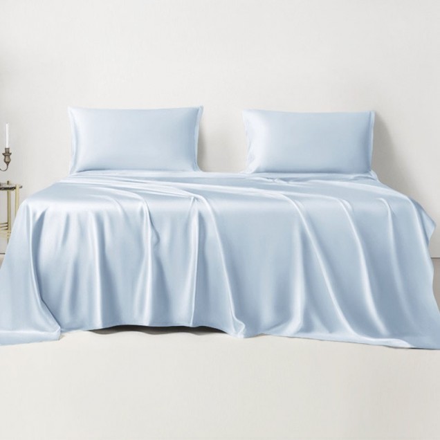 Cheap Baby Blue 22 Momme Mulberry Silk Sheet Set