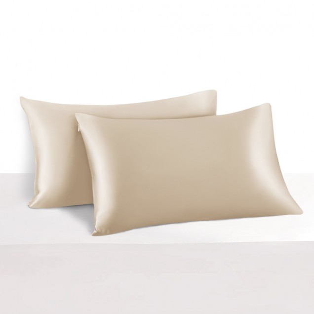 Cheap Beige 22 Momme Mulberry Silk Pillowcase with Hidden Zipper