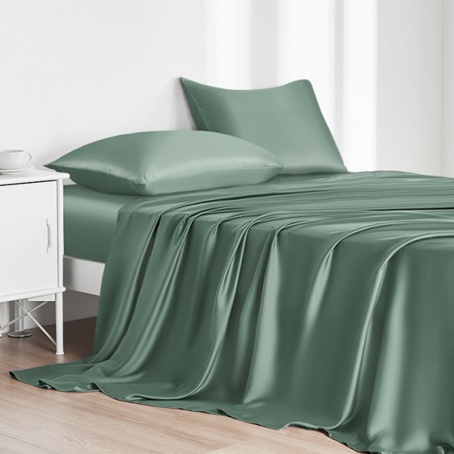 Cheap Celadon Green 22 Momme Mulberry Silk Flat Sheet