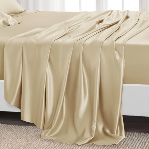 Cheap Champagne 22 Momme Mulberry Silk Flat Sheet