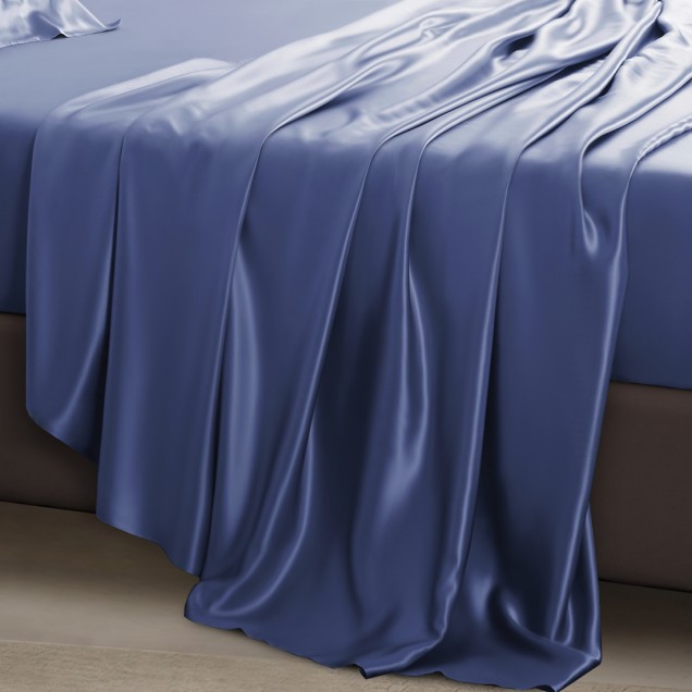 Cheap Dark Blue 22 Momme Mulberry Silk Flat Sheet