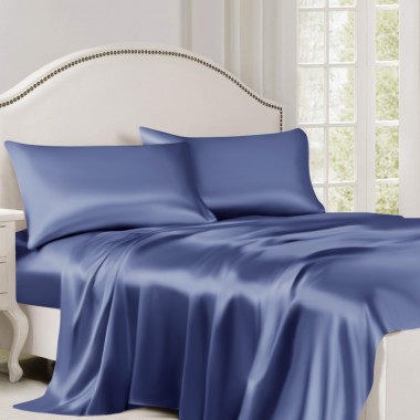 Cheap Dark Blue 22 Momme Mulberry Silk Flat Sheet