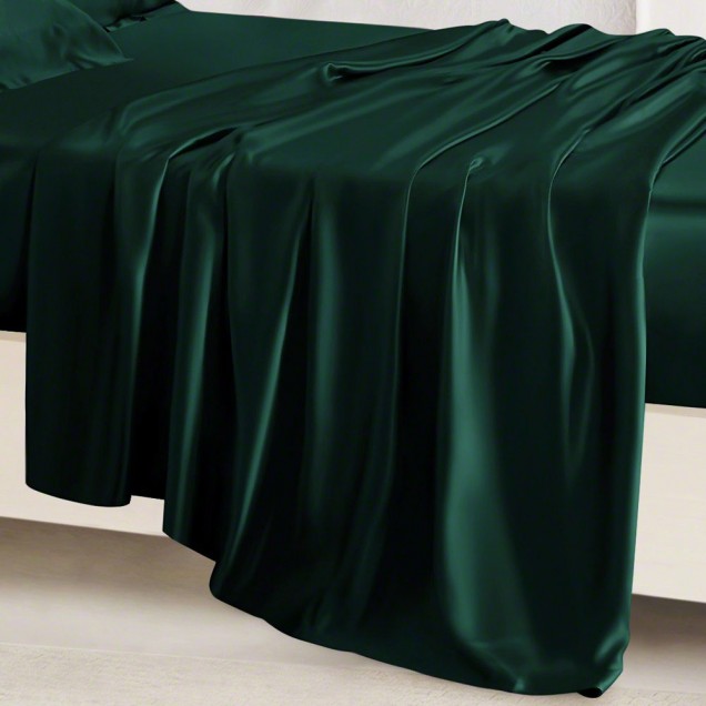 Cheap Dark Green 22 Momme Mulberry Silk Flat Sheet