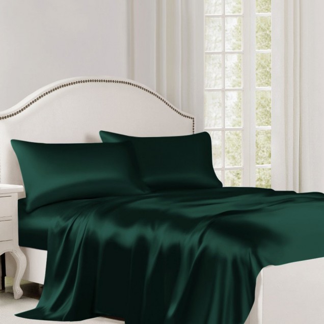 Cheap Dark Green 22 Momme Mulberry Silk Flat Sheet