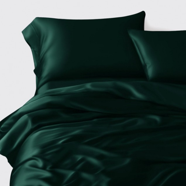 Cheap Dark Green 3 PCS 22 Momme Mulberry Silk Duvet Cover Set