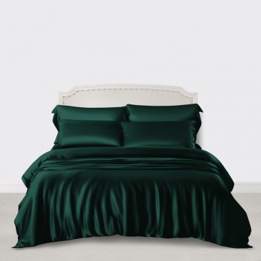 Cheap Dark Green 3 PCS 22 Momme Mulberry Silk Duvet Cover Set