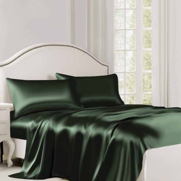 Cheap Hunter Green 22 Momme Mulberry Silk Flat Sheet