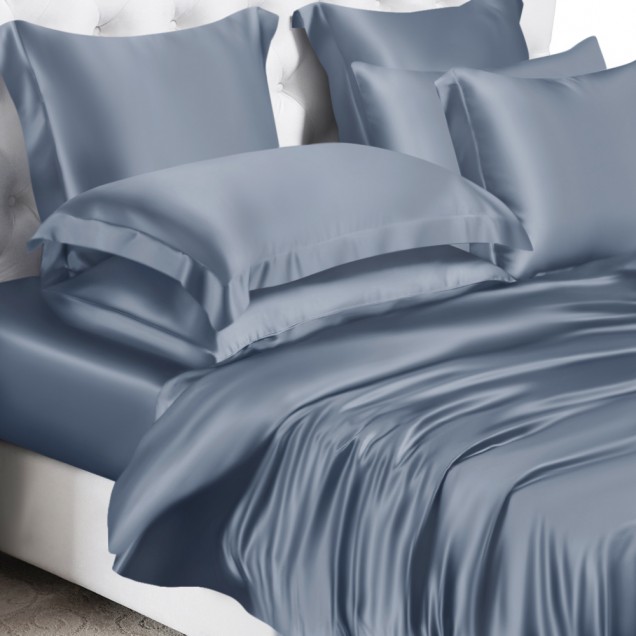 Cheap Misty Blue 22 Momme Mulberry Silk Duvet Cover