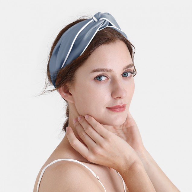 Cheap Misty Blue & Ivory Silk Headband