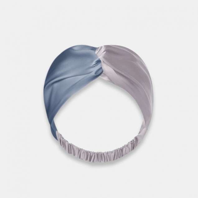 Cheap Misty Blue & Silver Mulberry Silk Headband