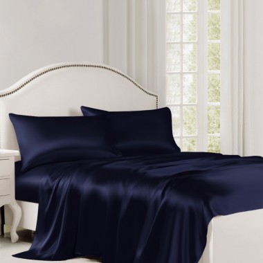 Cheap Navy 22 Momme Mulberry Silk Flat Sheet