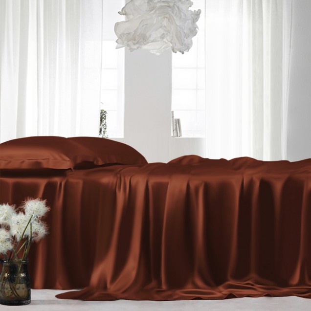 Cheap Rust Red 22 Momme Mulberry Silk Flat Sheet