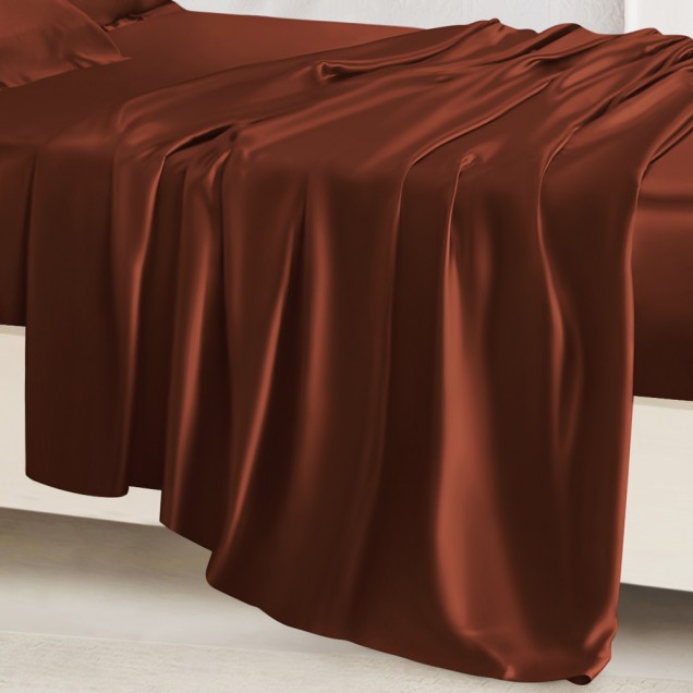 Cheap Rust Red 22 Momme Mulberry Silk Flat Sheet