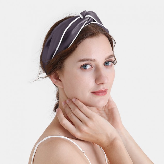 Cheap Slate Gray & Ivory Silk Headband