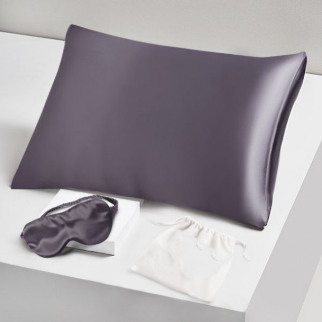 Cheap Two Piece Silk Gift Set Slate Gray Pillowcase & Eye Mask